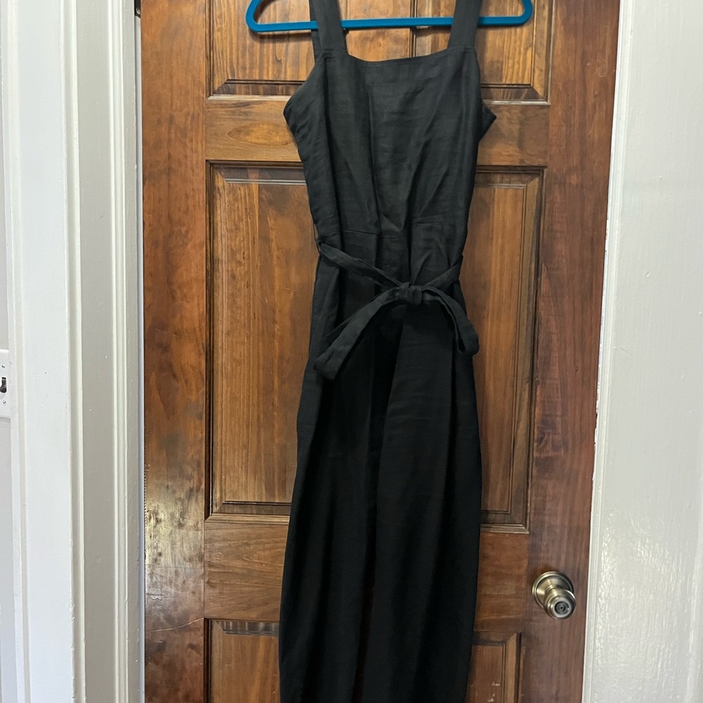 Quince 100% European Linen Square Neck Jumpsuit Black XS. NWT. - Picture 2 of 6